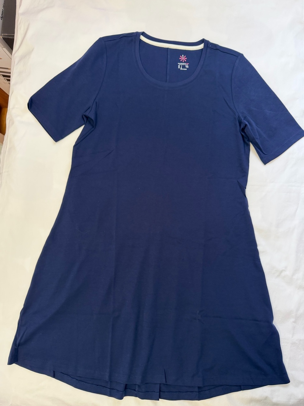 Isaac Mizrahi Live Navy Blue Dress Pima Cotton Short Sleeves L New